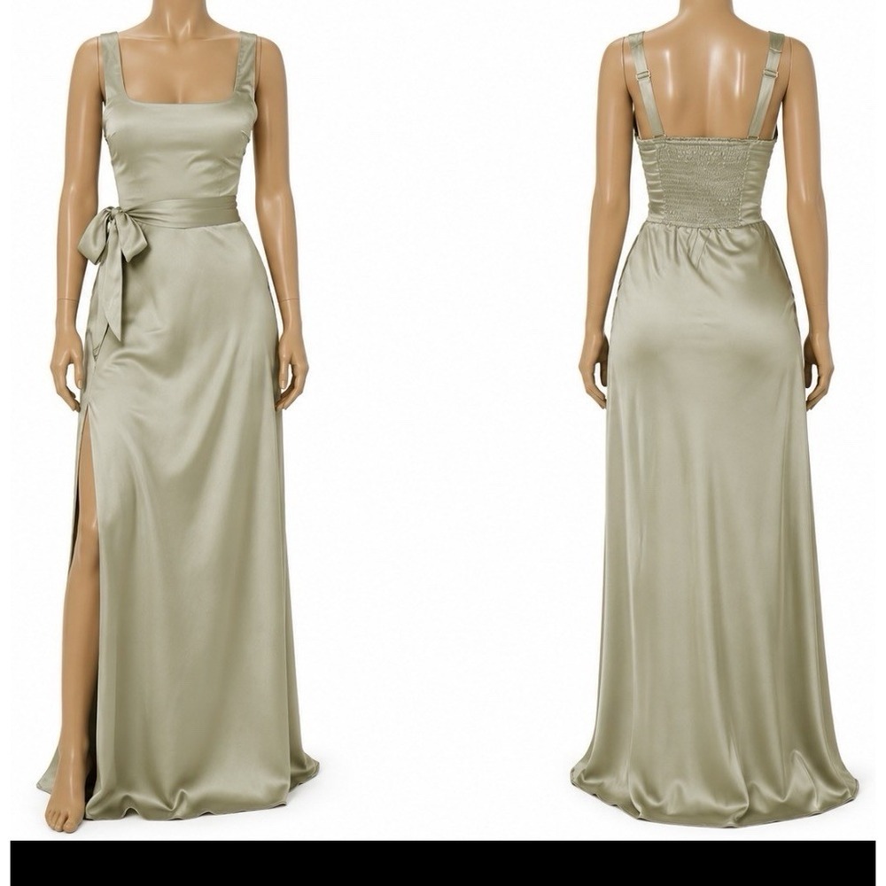 Show Me Your Mumu Lana Maxi Dress Women's Medium Moss Green Luxe Satin - Picture 16 of 16